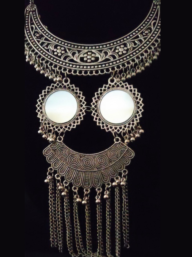 Oxidised Silver Mirror Work Choker Necklace Set