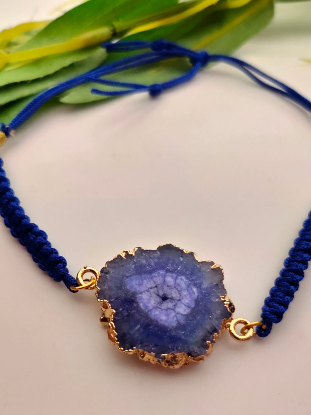 Natural Violet Agate Stone Marble Rakhi with Gold Foil Detailing