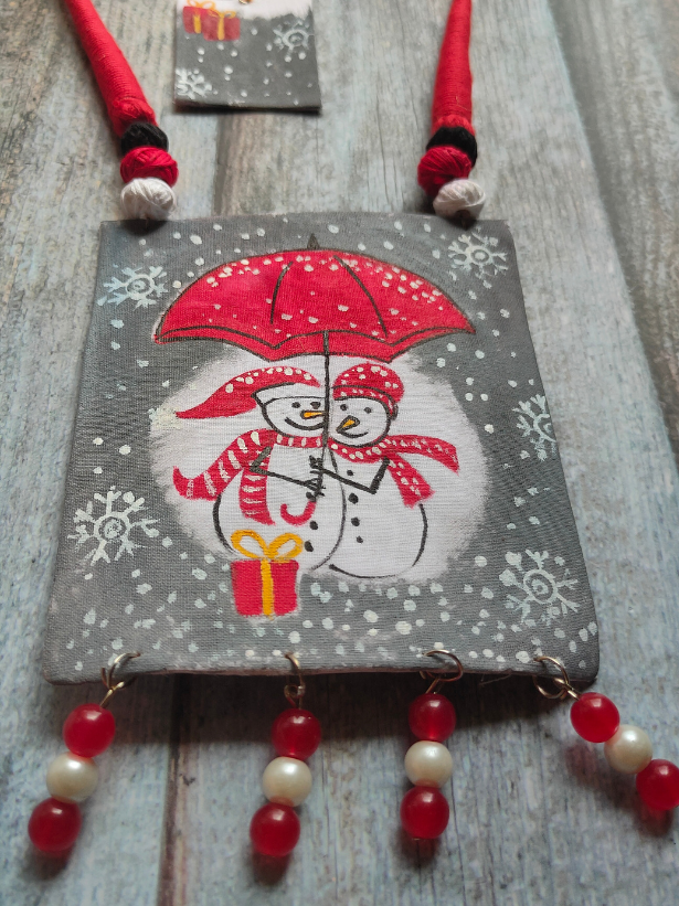 Hand Painted Christmas Necklace Set