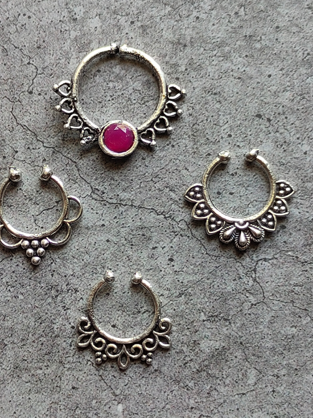 Four Oxidised Silver Septum Nosepins