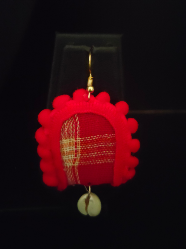 Swastik Fabric Necklace Set with Fabric Beads and Shell Earrings