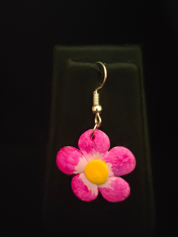 Hand-Painted Clay Flowers with Fabric Rope and Beads Necklace Set