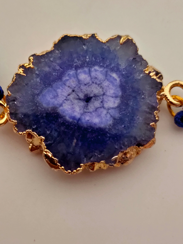 Natural Violet Agate Stone Marble Rakhi with Gold Foil Detailing