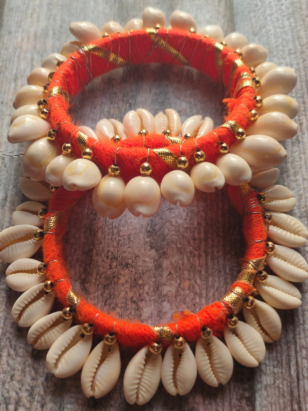 Orange Gota and Shell Work Bangles