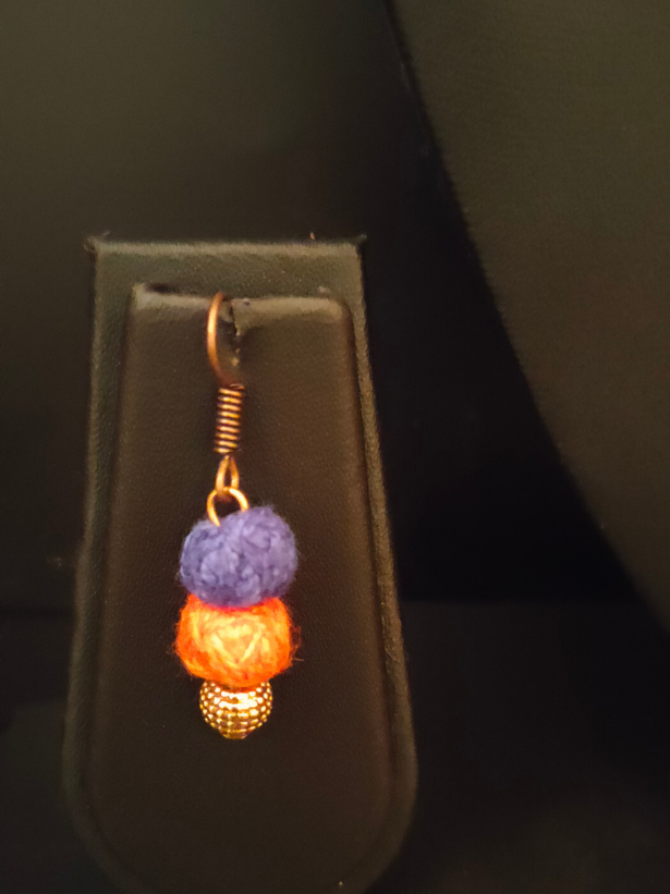 Indigo & Red Fabric Necklace Set with Metal Pendant