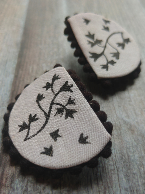 Hand Painted Monochrome Half Moon Fabric Earrings