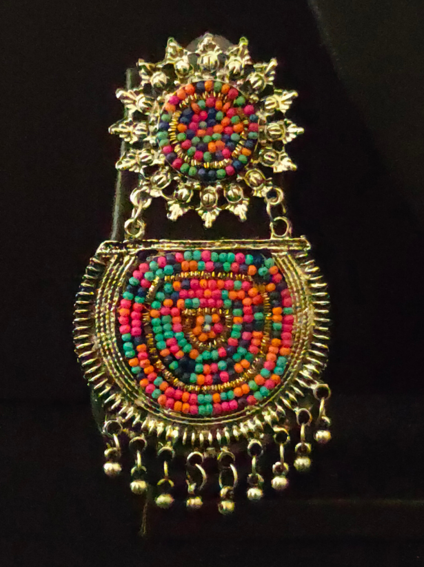 Oxidised Silver Metal Earrings with Multi-Color Beads