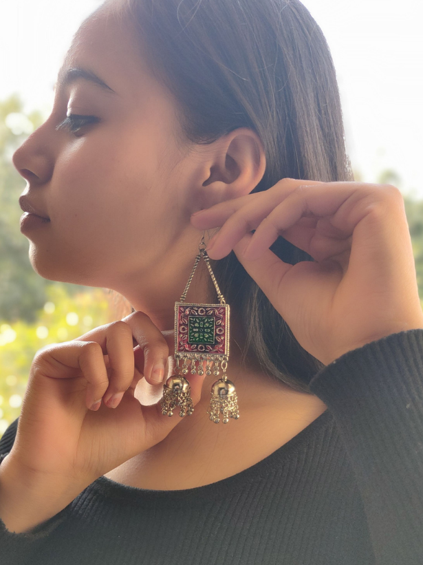 Long Chain Earrings with Jhumkis