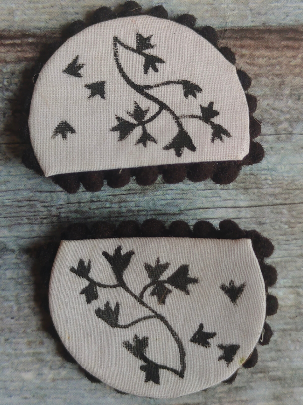 Hand Painted Monochrome Half Moon Fabric Earrings