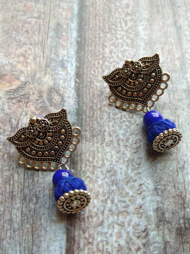 Statement Ganesha Necklace with Blue Fabric Beads