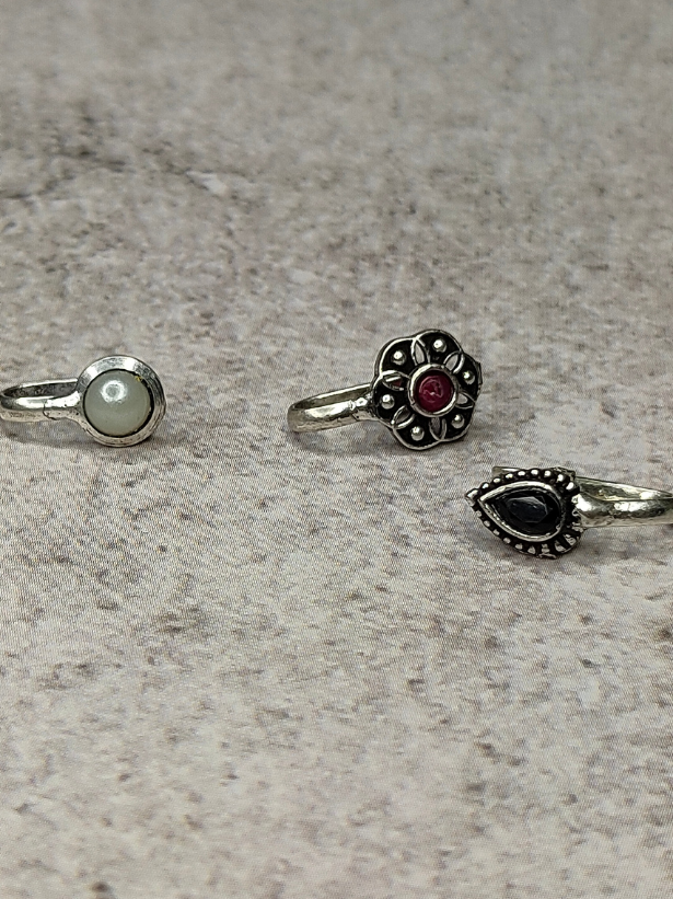 Three Stone Studded Oxidized Silver-Plated Tribal Clip On Nosepin