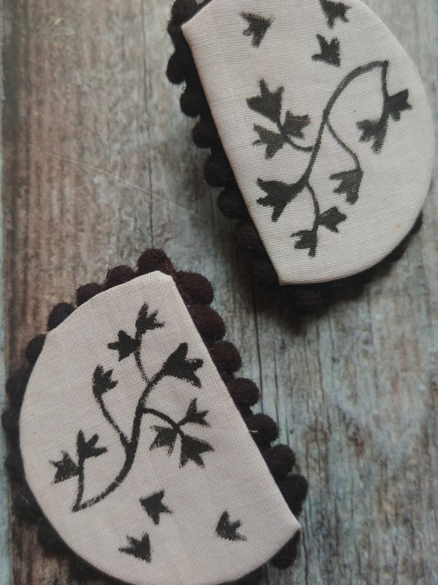 Hand Painted Monochrome Half Moon Fabric Earrings