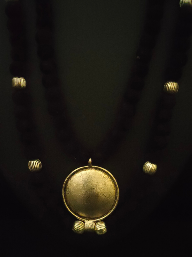 2 Layer Necklace Set with Fabric Beads and Metal Pendant