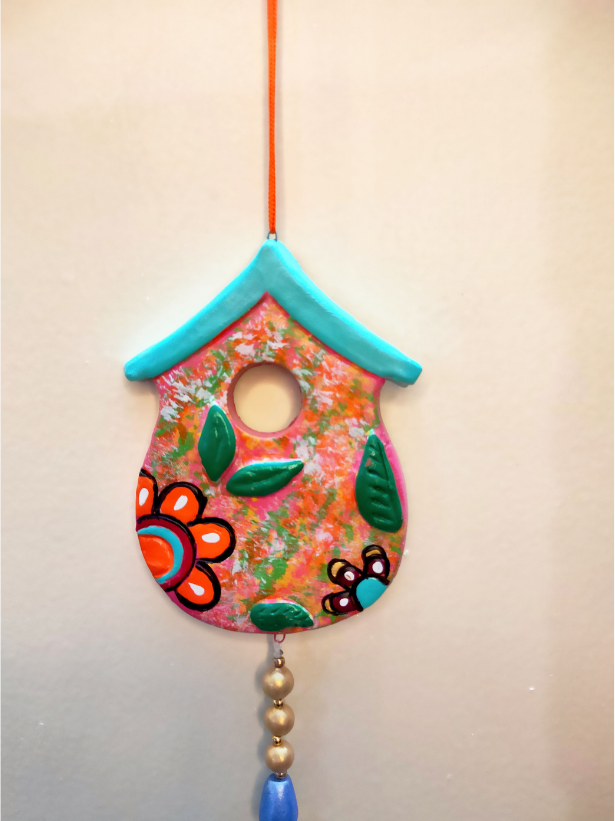 Handmade and Hand-Painted 2 Floral Huts Terracotta Wall Hanging