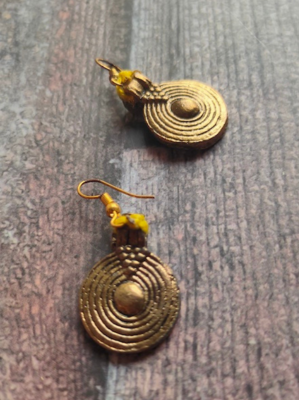 Brass Finish Dhokra Necklace Set with Black Thread Closure