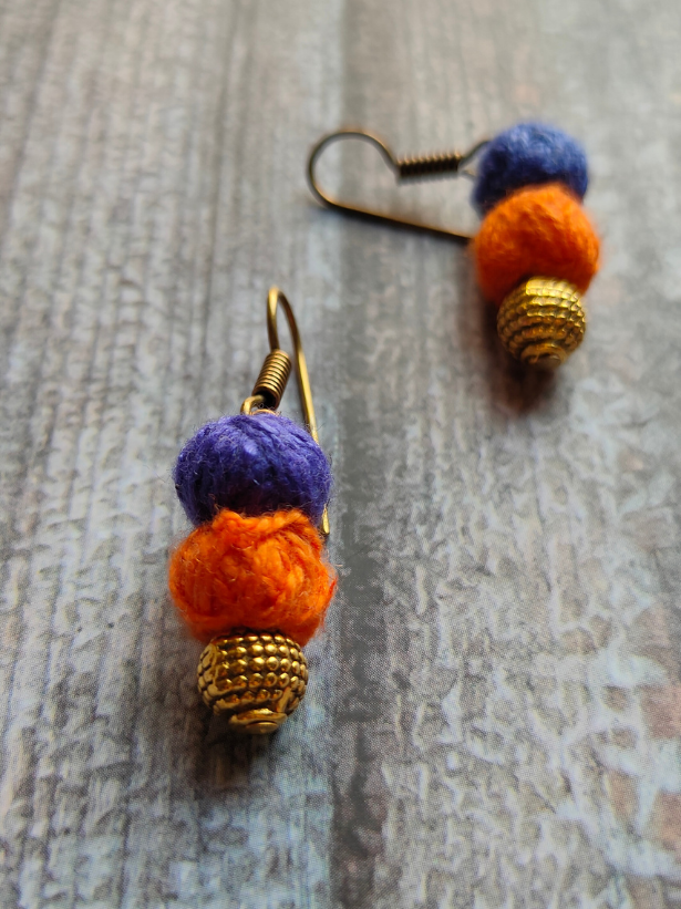 Indigo & Red Fabric Necklace Set with Metal Pendant