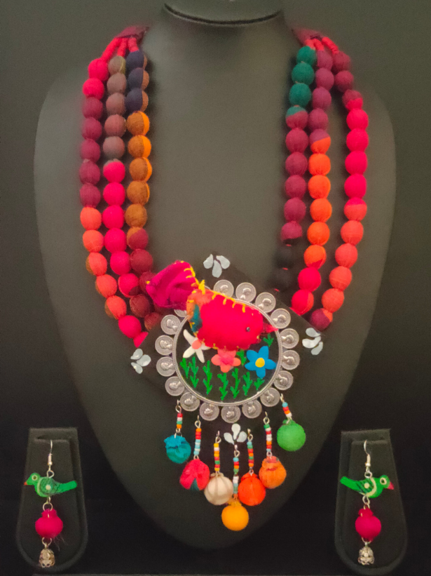 3 Layer Fabric Beads Hand-Painted Necklace Set