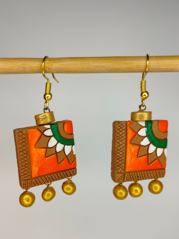 Saffron Handcrafted Terracotta Clay Earrings