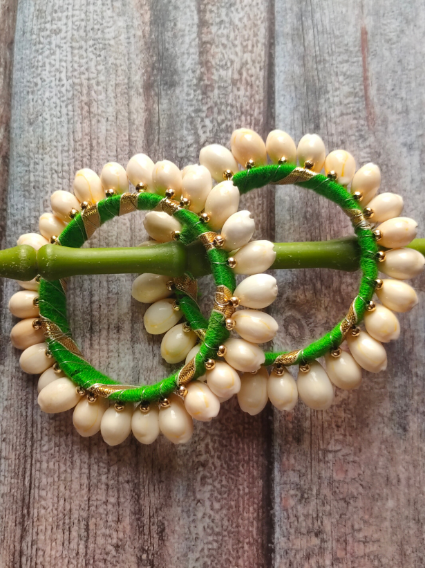 Green Gota and Shell Work Bangles