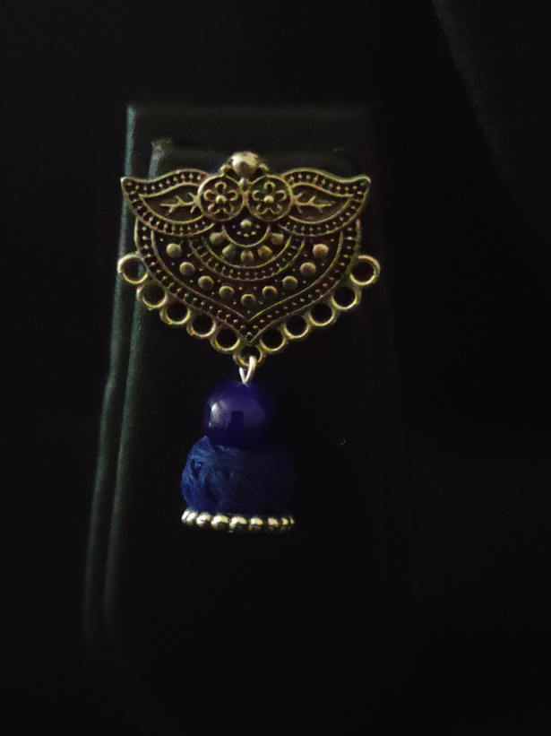 Statement Ganesha Necklace with Blue Fabric Beads