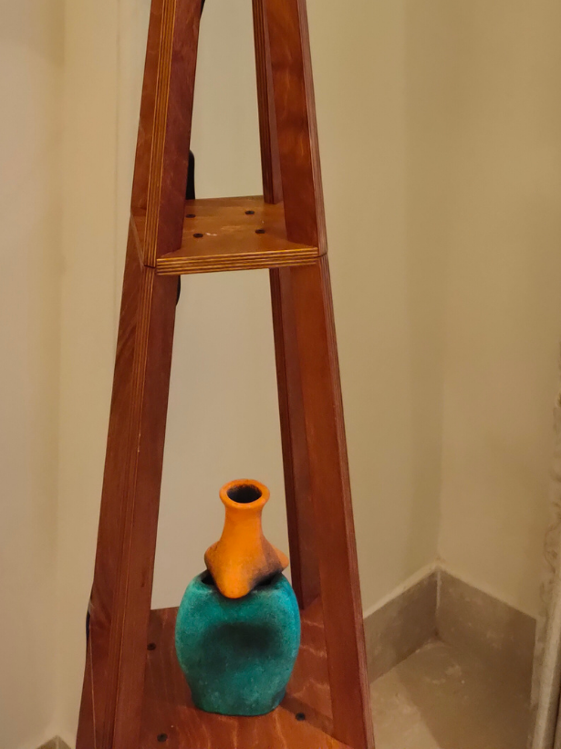 Turquoise and Orange Handcrafted Flask Shaped Terracotta Clay Pot