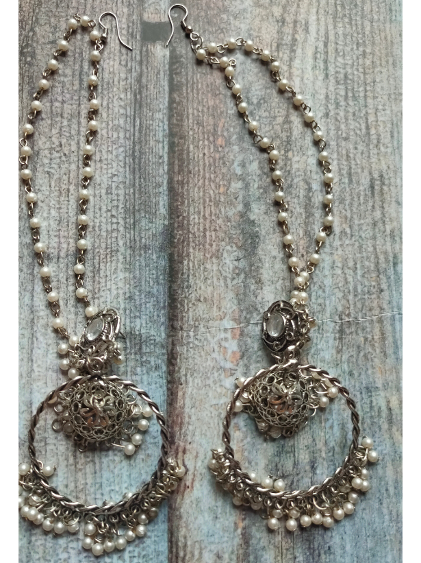 Concentric Circles Dangler Earrings with Ear Chain