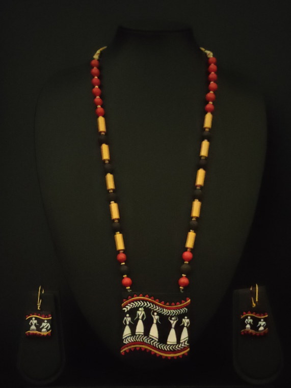 Tribal Motifs Beaded Terracotta Necklace Set