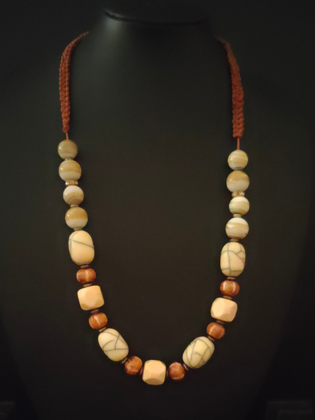 Wooden and Ceramic Beads Necklace with Thread Closure