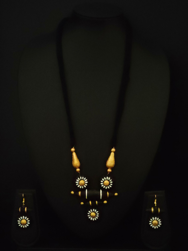 Black Hand Painted Terracotta Necklace Set