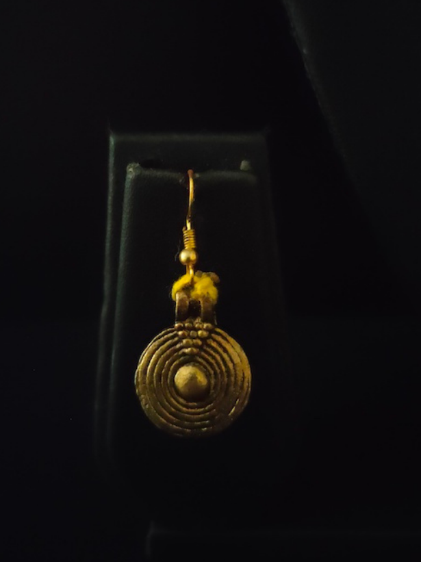 Brass Finish Dhokra Necklace Set with Green Thread Closure