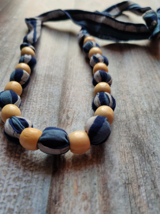 Fabric Beads Tie-Up Necklace Set