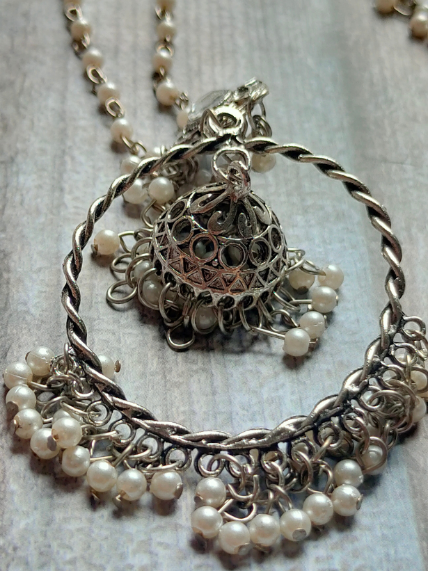 Concentric Circles Dangler Earrings with Ear Chain