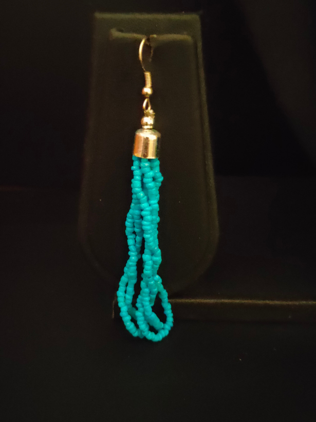 Blue Beaded Multi Layered Necklace Set with Metal Detailing