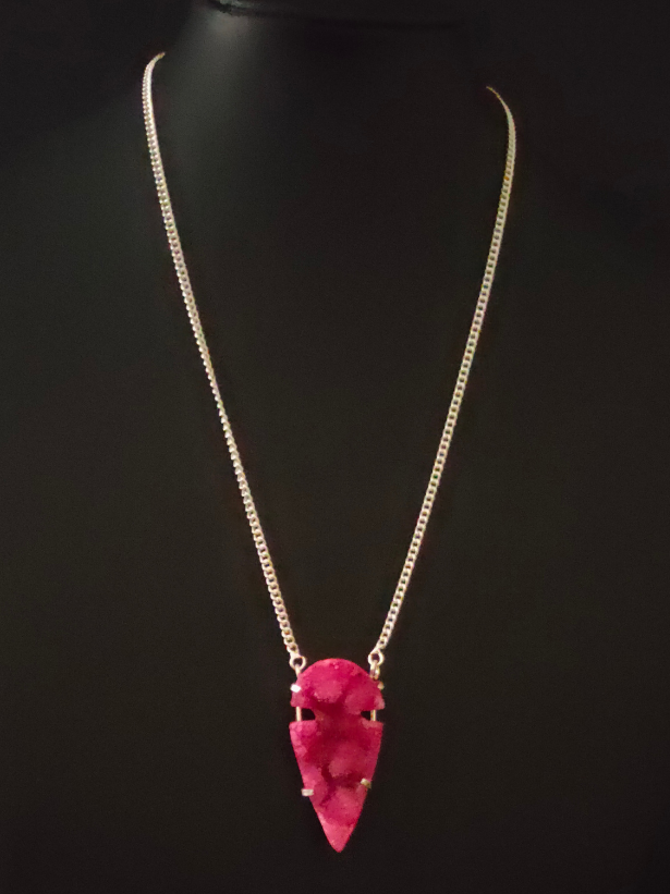 Pink Crystal Druzy Gemstone Pendant Necklace 18" to 24"