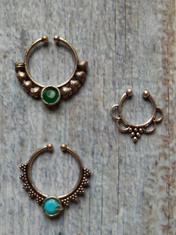 Set of Three Oxidised Silver Septum Nosepins