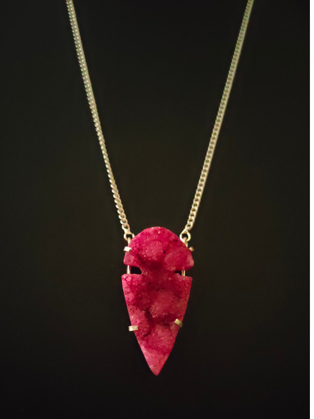 Pink Crystal Druzy Gemstone Pendant Necklace 18" to 24"