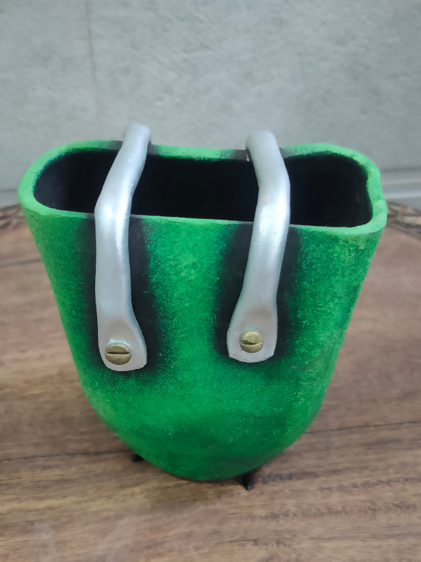 Green Basket Shape Handcrafted Modern Terracotta Clay Pot