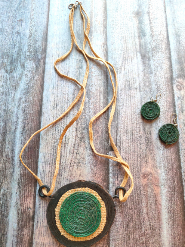 Handcrafted Black & Green Eco-Friendly Jute Necklace Set