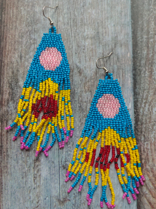 Multi-Color Beades Strings Long Dangler Boho Earrings