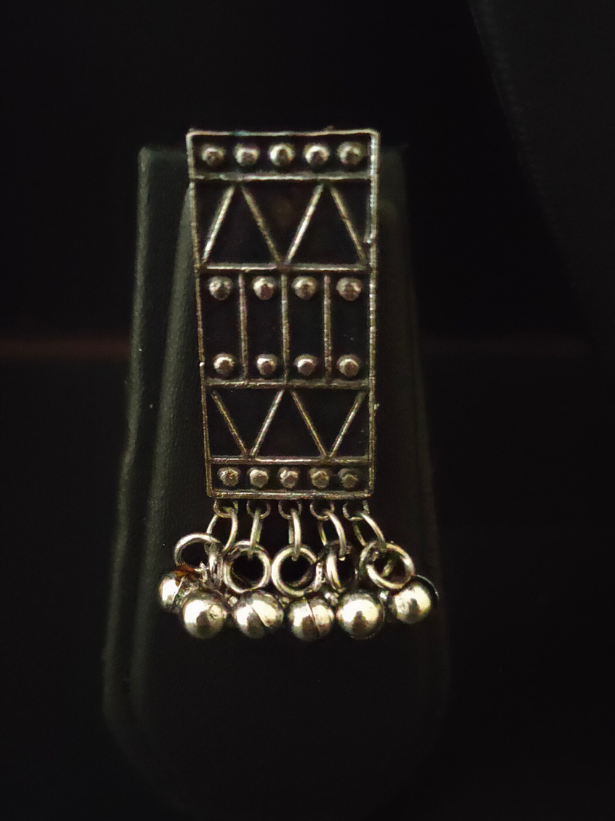 Oxidised Silver Necklace Set with Metal Beads and Thread Closure