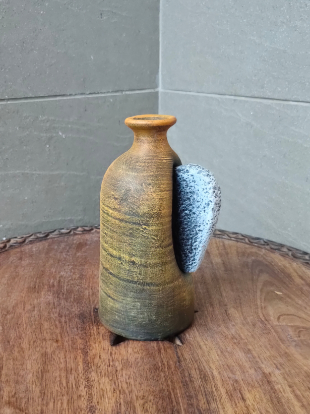 Earthy Brown with Shades of Yellow and Black Handcrafted Terracotta Clay Pot