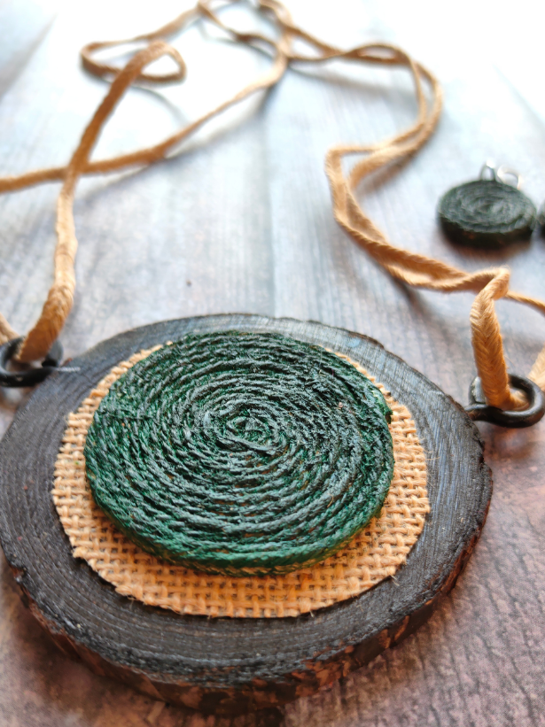 Handcrafted Black & Green Eco-Friendly Jute Necklace Set