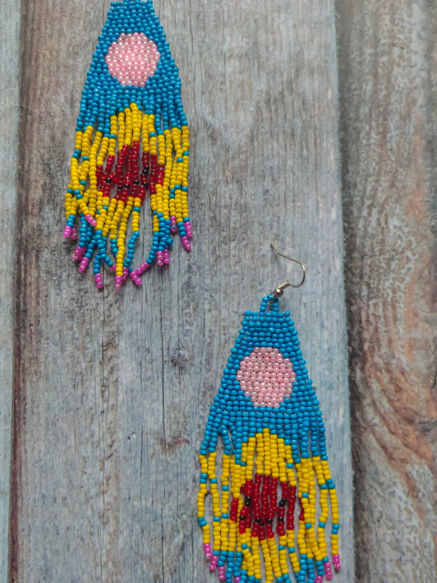 Multi-Color Beades Strings Long Dangler Boho Earrings