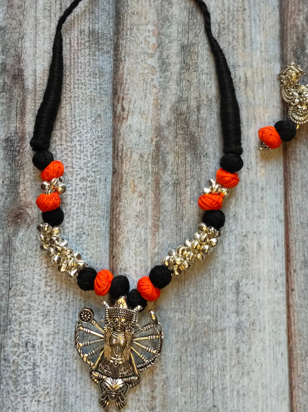 Fabric Beads Ghungroo Religious Motif Necklace Set