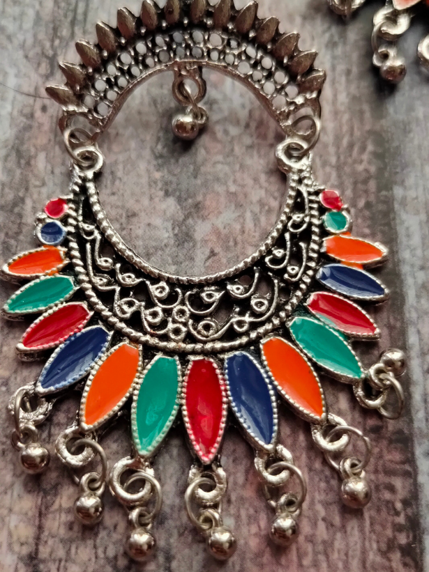 Multi-Color Statement Afghani Earrings