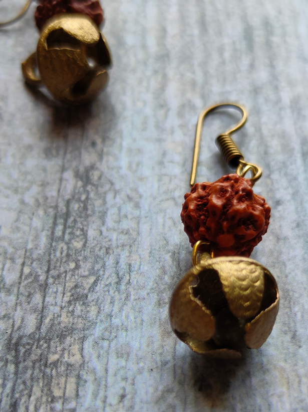 Ganesha Printed Pure Marble and Fabric Necklace Set with Rudraksha Beads and Ghungroo