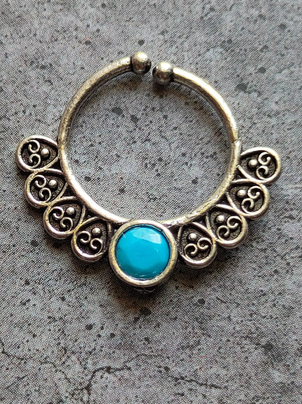Four Oxidised Silver Tribal Septum Nosepins