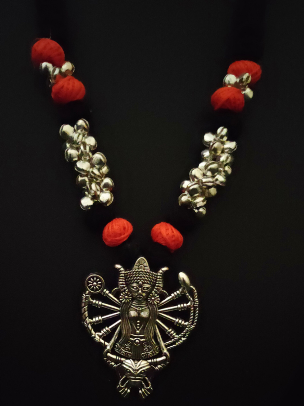 Fabric Beads Ghungroo Religious Motif Necklace Set