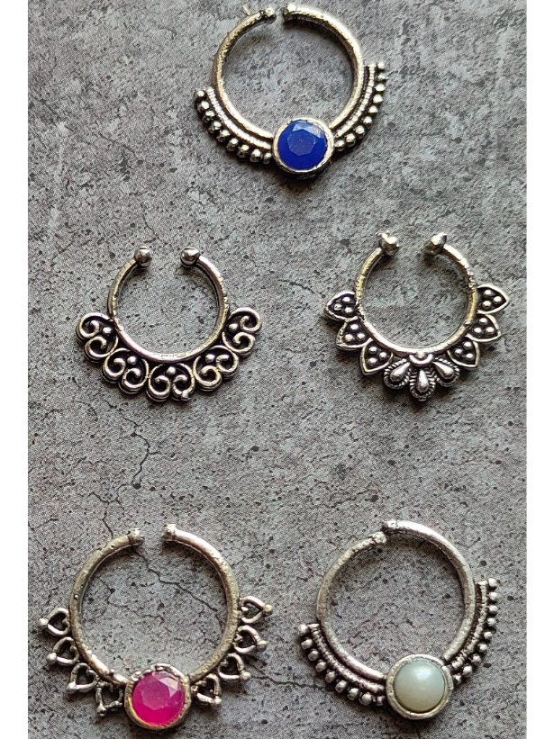 Five Oxidised Silver Septum Nosepins