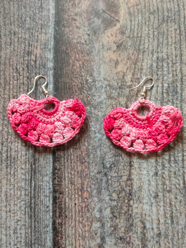 Shades of Pink Hand Knitted Crochet Half-Moon Earrings